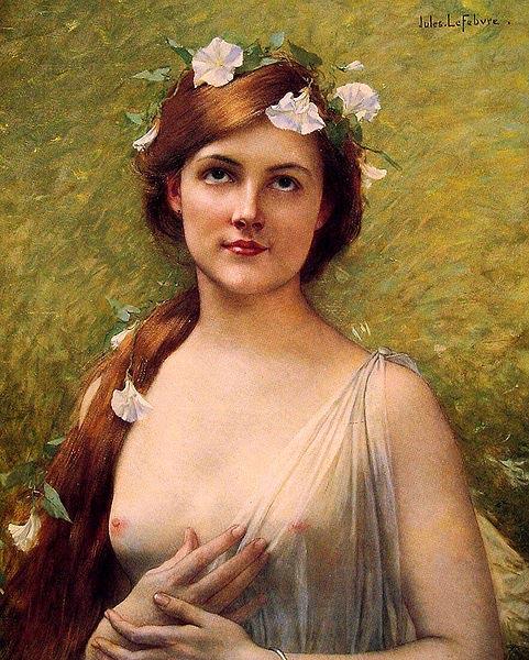 Jules Joseph Lefebvre Young Woman with Morning Glories in Her Hair oil painting image
